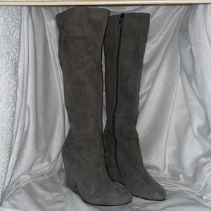 Via Spiga Tall Suede Zip Up Wedge Boots